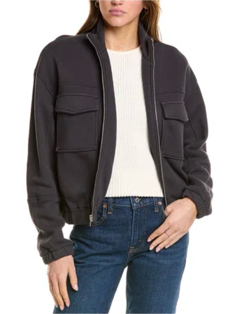 Monrow Charcoal Zip-Up Utility Jacket